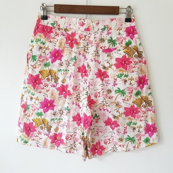 Vintage Floral Tropical Hawaiian Baggy Pleated Shorts Size 6 - Picture 6 of 10